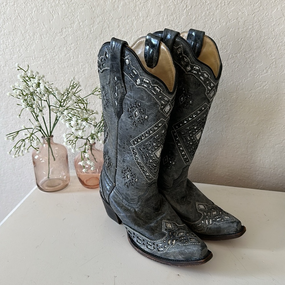 Glitter Inlay Gray Corral Western Boots